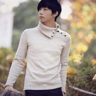 秋冬新款韩版男装潮复古男士套头毛衣高领斜套头男毛衣326