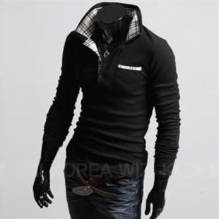 秋季新品英伦风男装修身纯棉立领男士长袖T恤 休闲百搭T恤男Y08