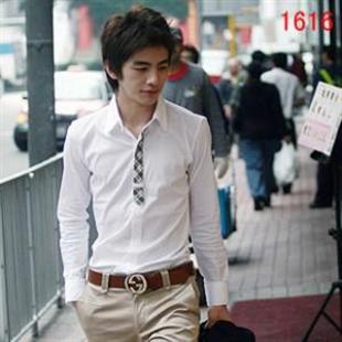 秋季新品 韩版男装 潮流假领带设计修身纯棉 男式长袖衬衫Y140