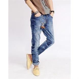 秋冬装新韩版修身中腰小脚裤男士牛仔裤潮流磨白牛仔长裤k006
