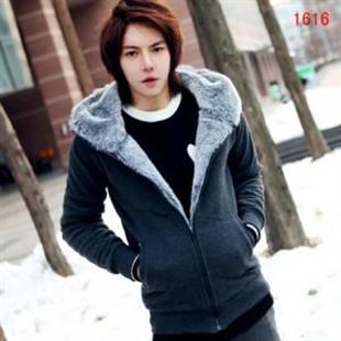 冬装新品韩版男装 保暖厚秋加毛连帽领 时尚修身男式卫衣外套Y157
