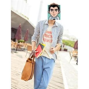 春秋新品韩版男装学院风修身条纹长袖衬衫 型男纯棉衬衣V33