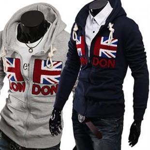 秋冬新款 精品!男士卫衣外套 英伦修身植绒国旗连帽卫衣340