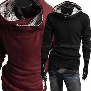 秋装新款 男士卫衣 精品连帽卫衣外套 格子装饰套头上衣YJ337