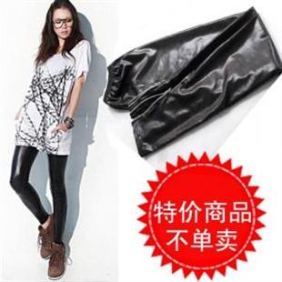 新款 仿皮亚光拉链打底裤