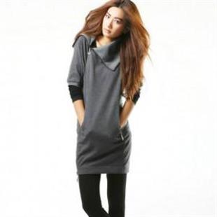 F110845 秋冬新款 翻领斜开襟中长款短袖休闲卫衣外套