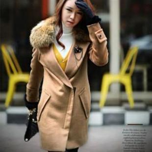 GW51157 OL气质翻领斜拉链大衣(不配毛领）