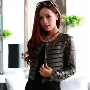 HYYX-A172蕾丝拼接皮质长袖短款小外套