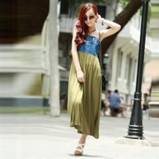 HYYX-A116牛仔拼接裹胸裙