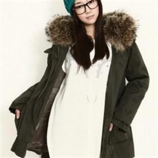 HJ6013韩潮连帽貉子毛领保暖夹棉大衣