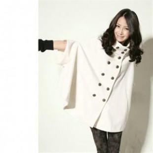 HJ6018 斗蓬披风式百搭帅气双排扣立领宽松呢绒外套大衣