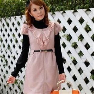 秋冬装新款 蜜西娅MW2123修身兔毛袖气质连衣裙配腰带