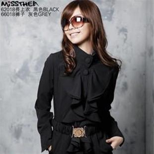 秋冬装新款 蜜西娅62018荷叶边领淑女大衣配腰带