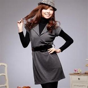 秋冬装新款 蜜西娅63023气质肩章v领连衣裙配腰带