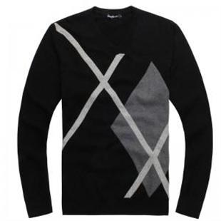 格男仕 热卖新款 男士百搭时尚大菱形毛衣线衣针织衫 B023-1 黑色