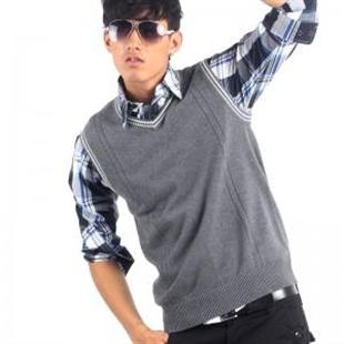 格男仕 秋冬经典款 纯棉 时尚简约毛衣马夹背心 男 BX026-4 灰色