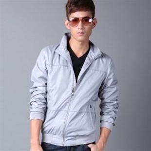 GENANX 秋冬透气休闲 男款立领薄外套 夹克 男 JS030-6 浅灰